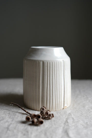 Hand-Carved White Vase/Crock